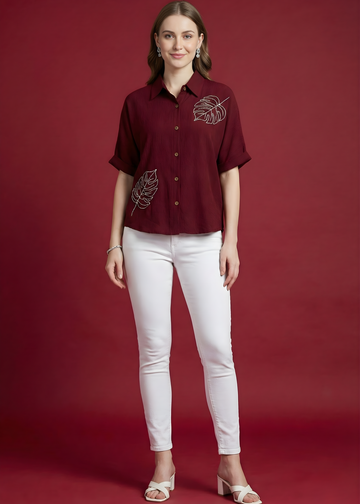 Neelufer Creation wine hammer stretch top