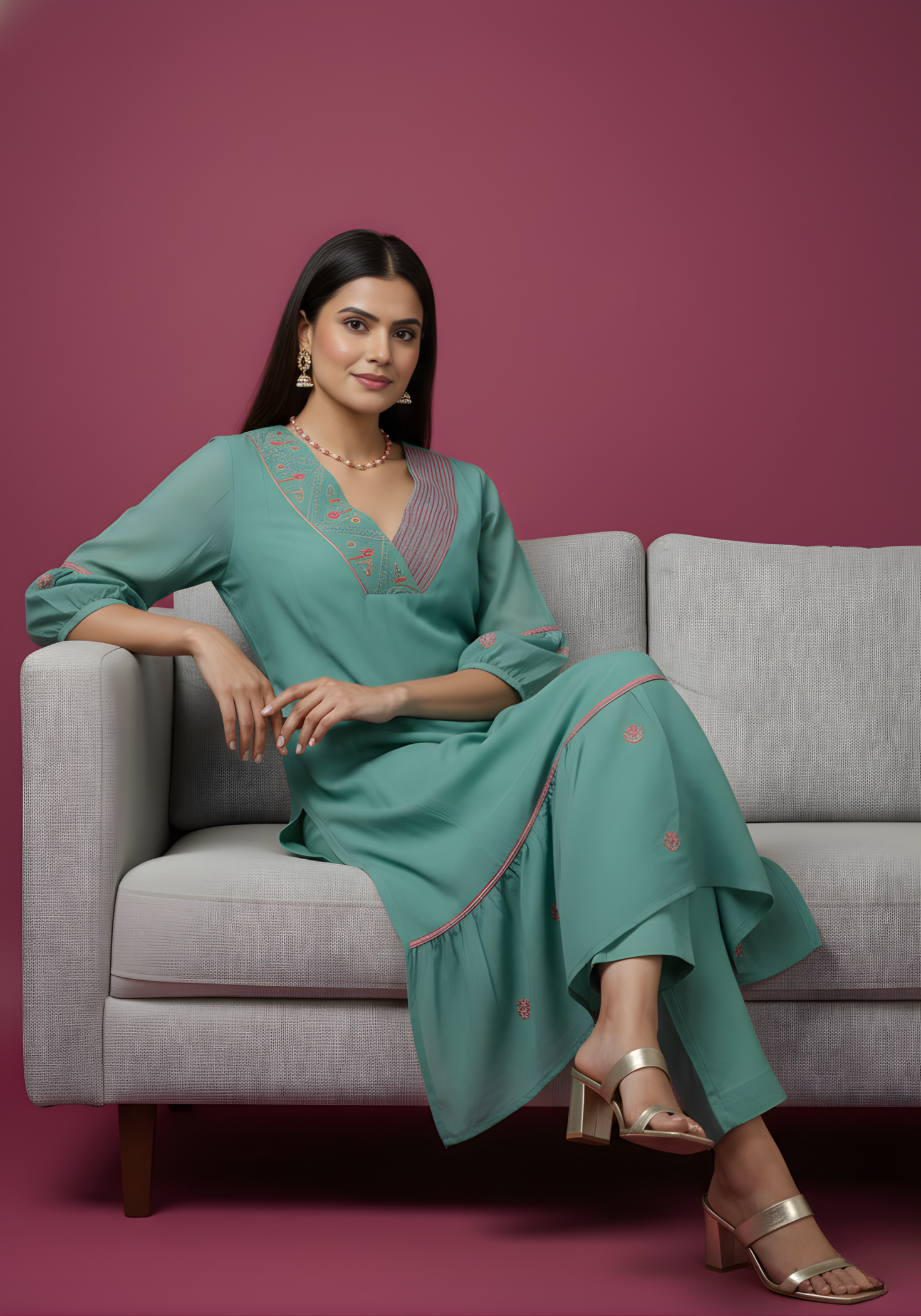 Trendy mul chanderi kurta set for online sellers