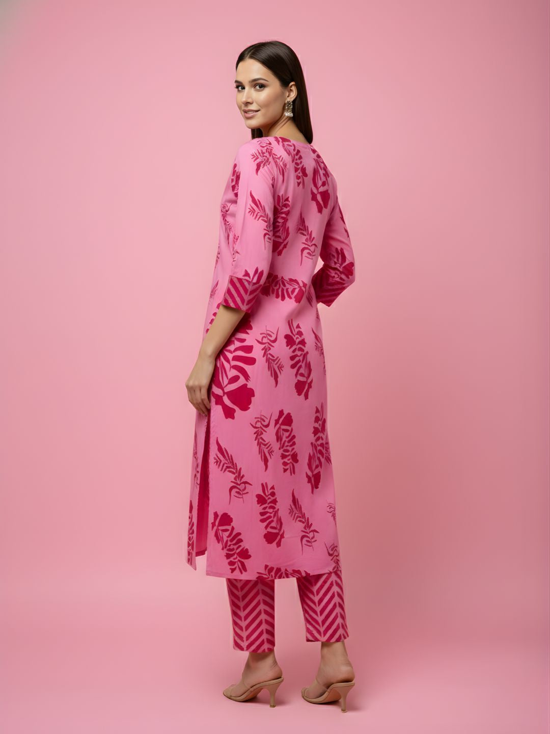 Pure Cotton Pink Floral Kurta Set – Women Wholesale Collection