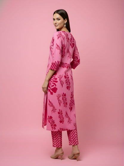 Pure Cotton Pink Floral Kurta Set – Women Wholesale Collection