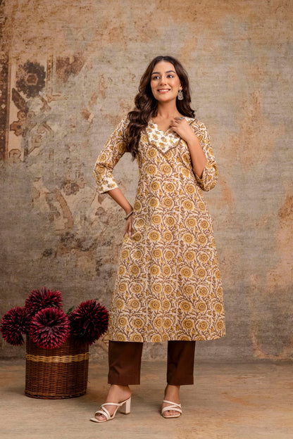 Aarohi Rust Brown Floral Cotton Kurta Set – Women Ethnic Wear Manufacturer