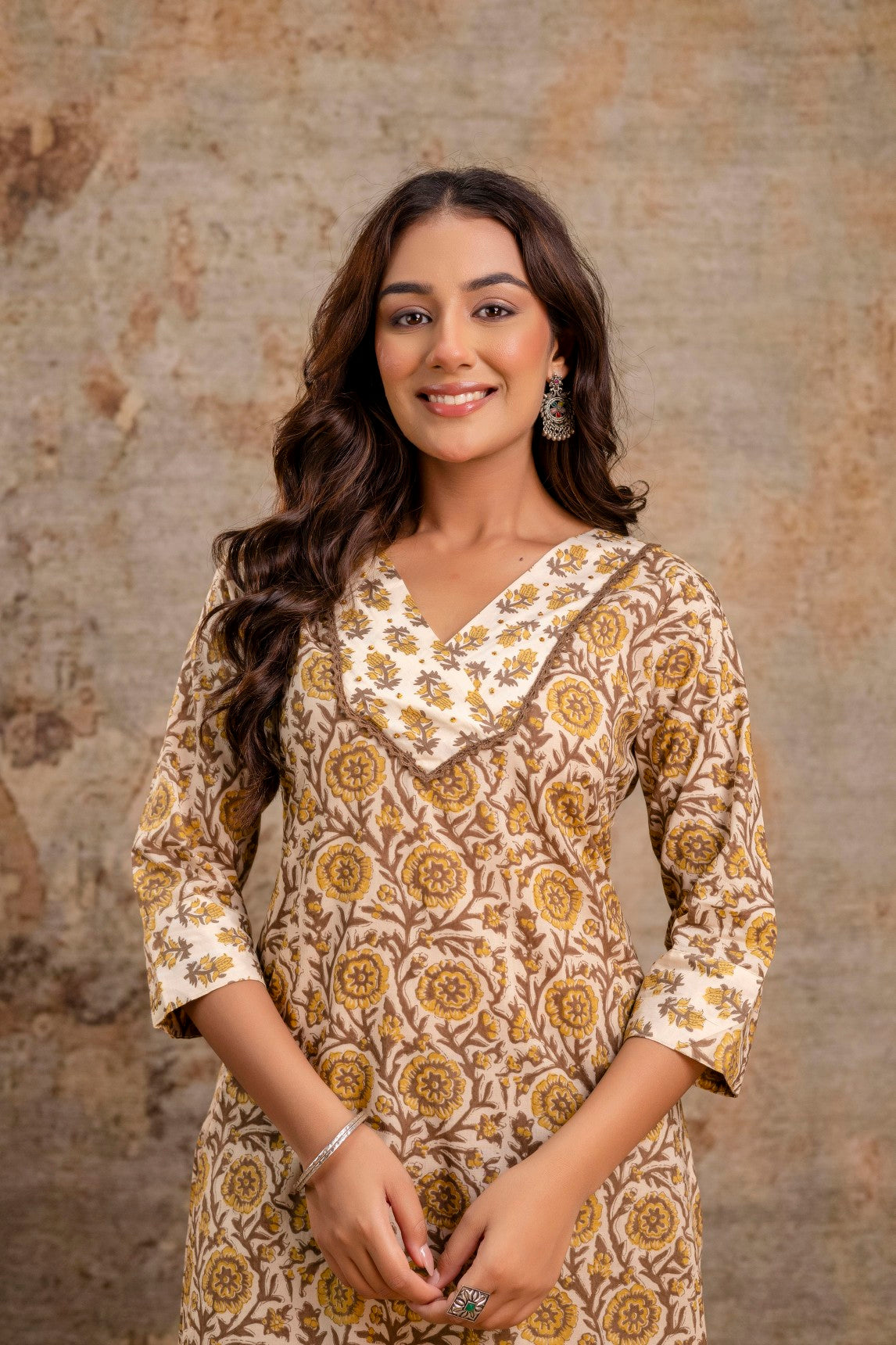 Aarohi Rust Brown Floral Cotton Kurta Set – Women Ethnic Wear Manufacturer