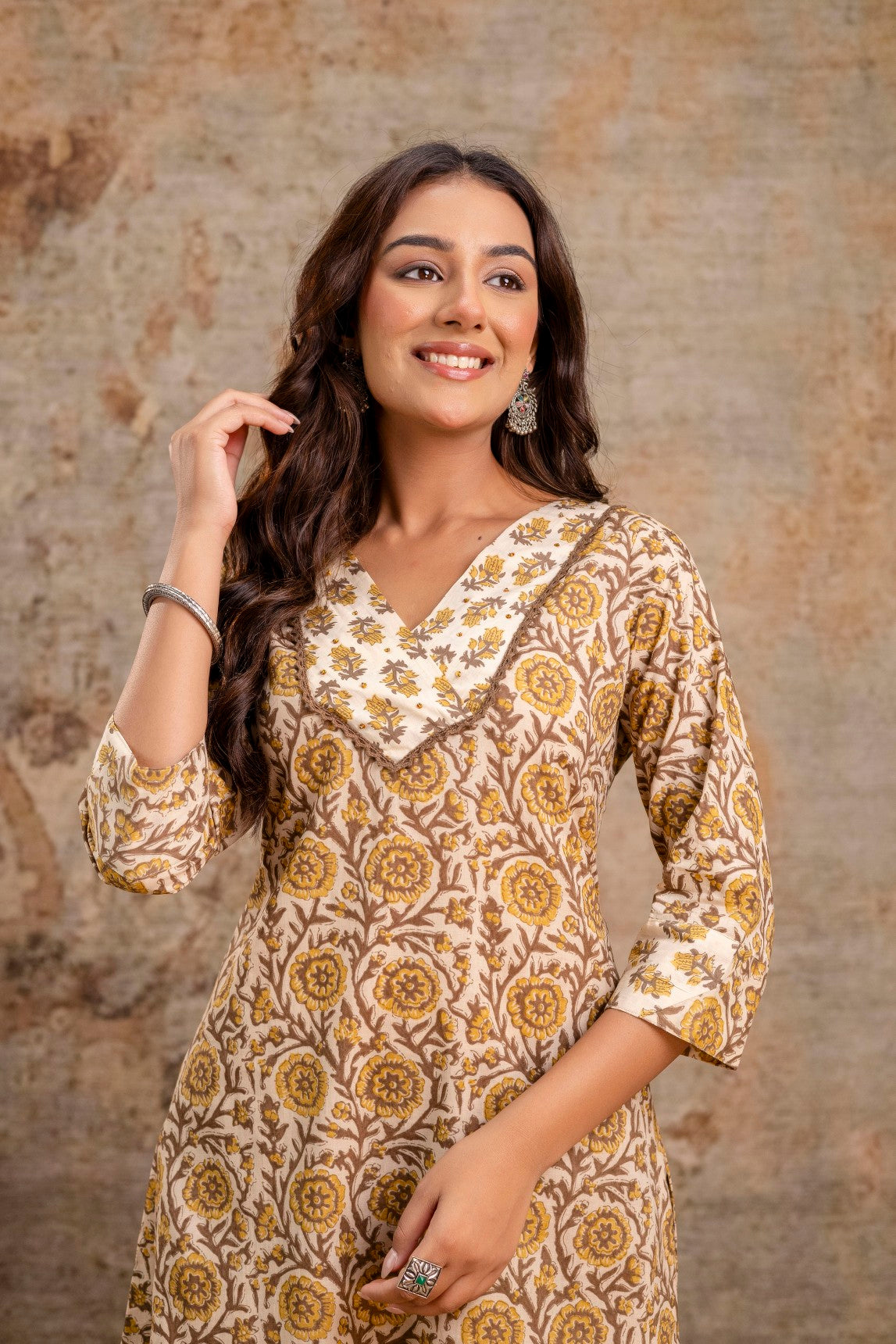 Aarohi Rust Brown Floral Cotton Kurta Set – Women Ethnic Wear Manufacturer
