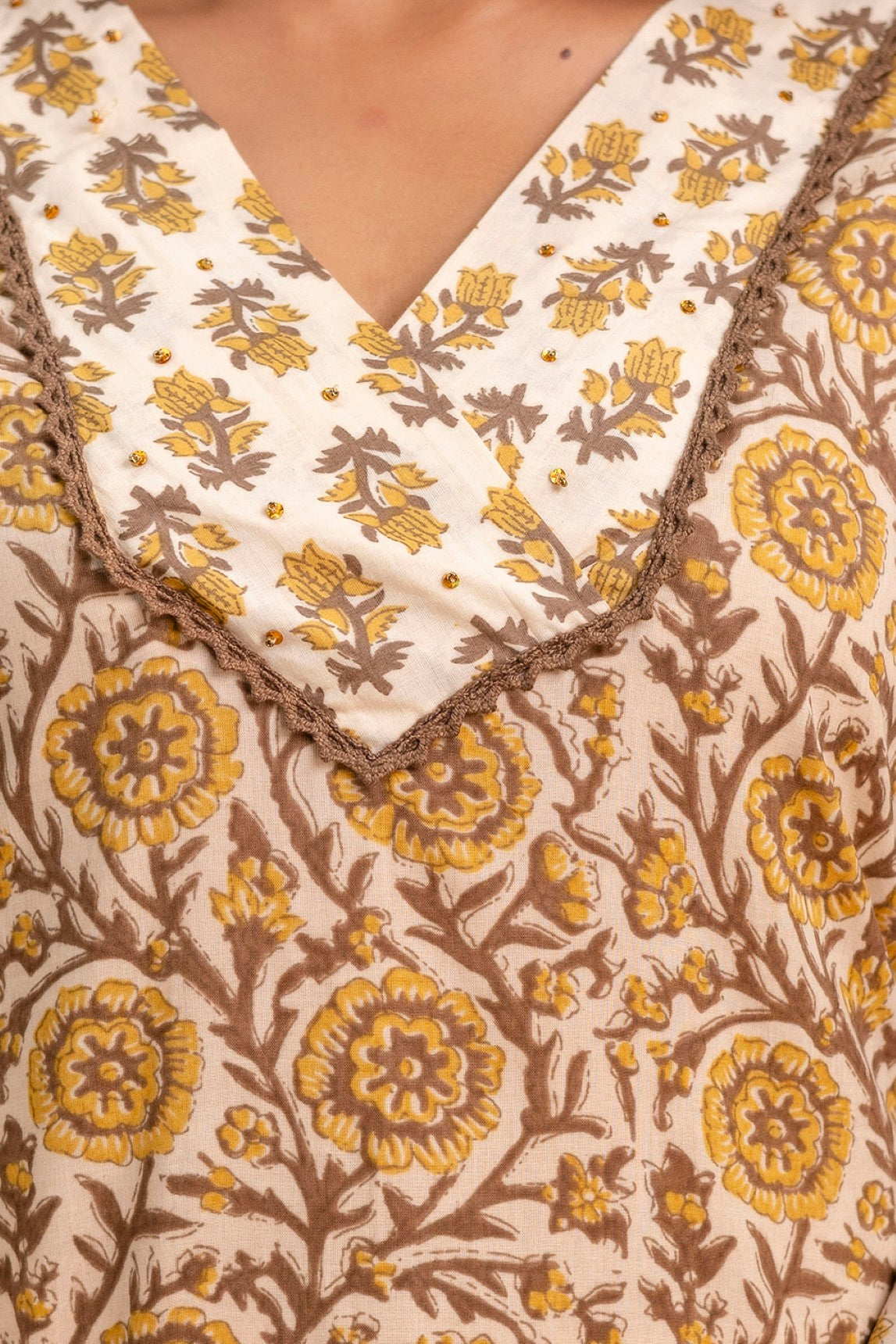 Aarohi Rust Brown Floral Cotton Kurta Set – Women Ethnic Wear Manufacturer