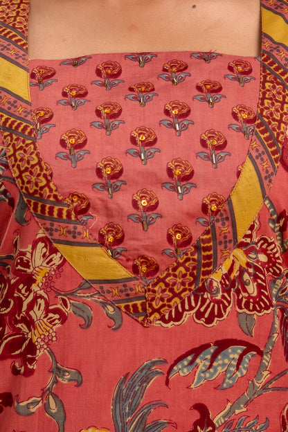Neelufer Creation red cotton kurta set