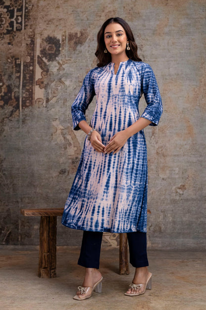 Neelufer Creation blue tie-dye kurti design