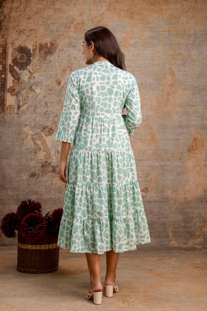 Mint Green Printed Pure Cotton Dress for Women | Manufacturer-Focused Wholesale Collection – Neelufer Creation