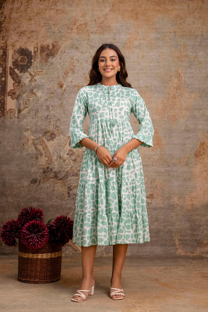 Mint Green Printed Pure Cotton Dress for Women | Manufacturer-Focused Wholesale Collection – Neelufer Creation