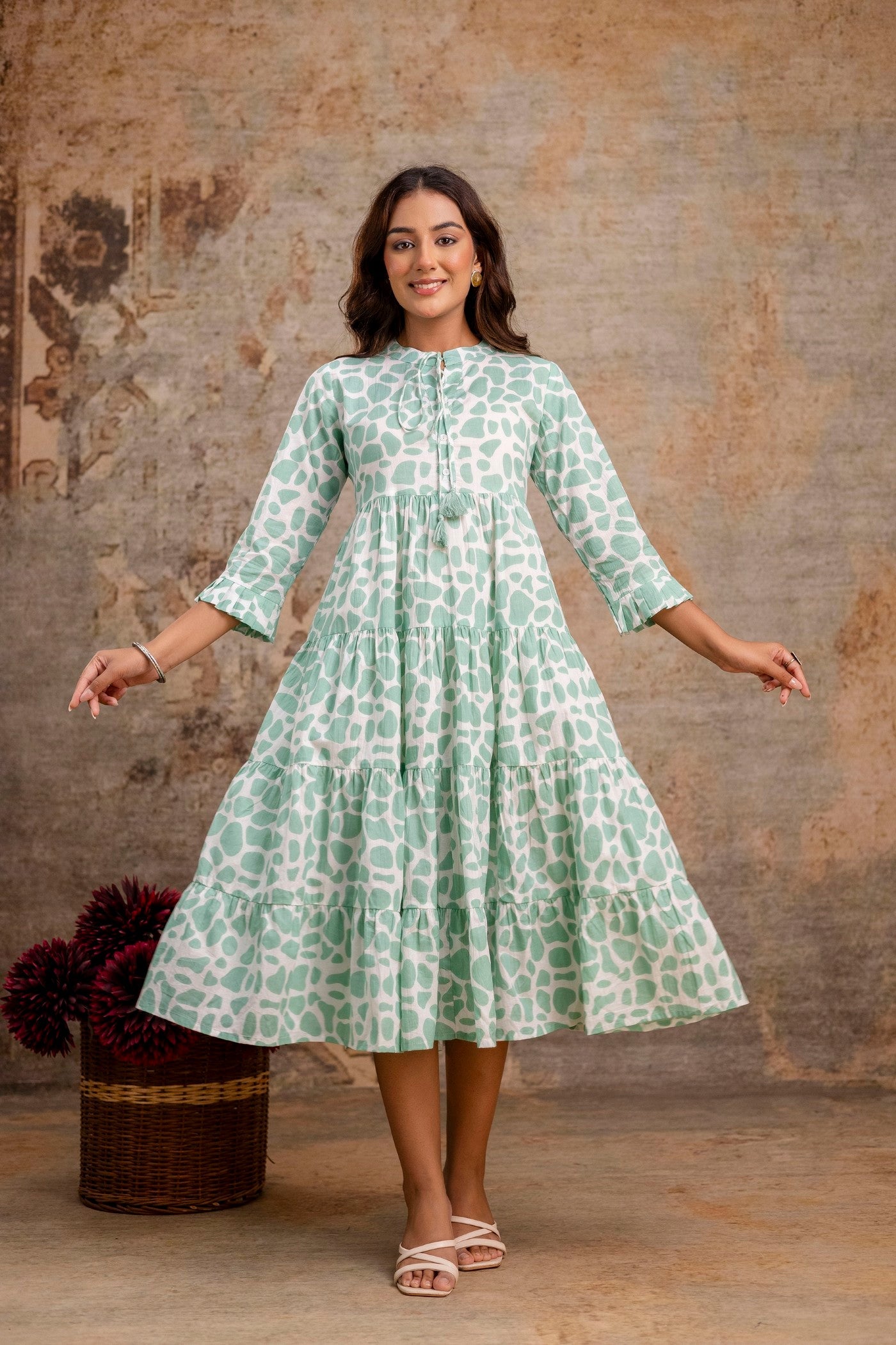 Mint Green Printed Pure Cotton Dress for Women | Manufacturer-Focused Wholesale Collection – Neelufer Creation