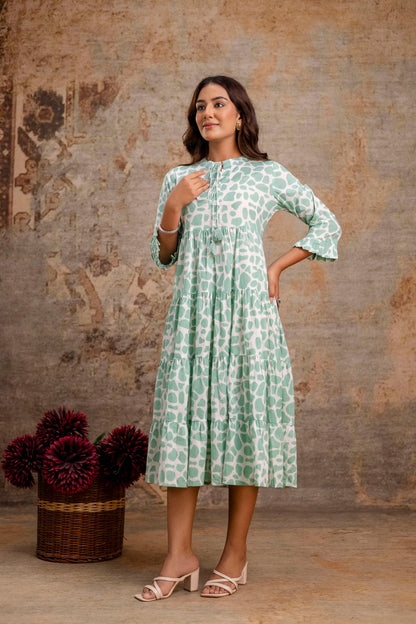 Mint Green Printed Pure Cotton Dress for Women | Manufacturer-Focused Wholesale Collection – Neelufer Creation