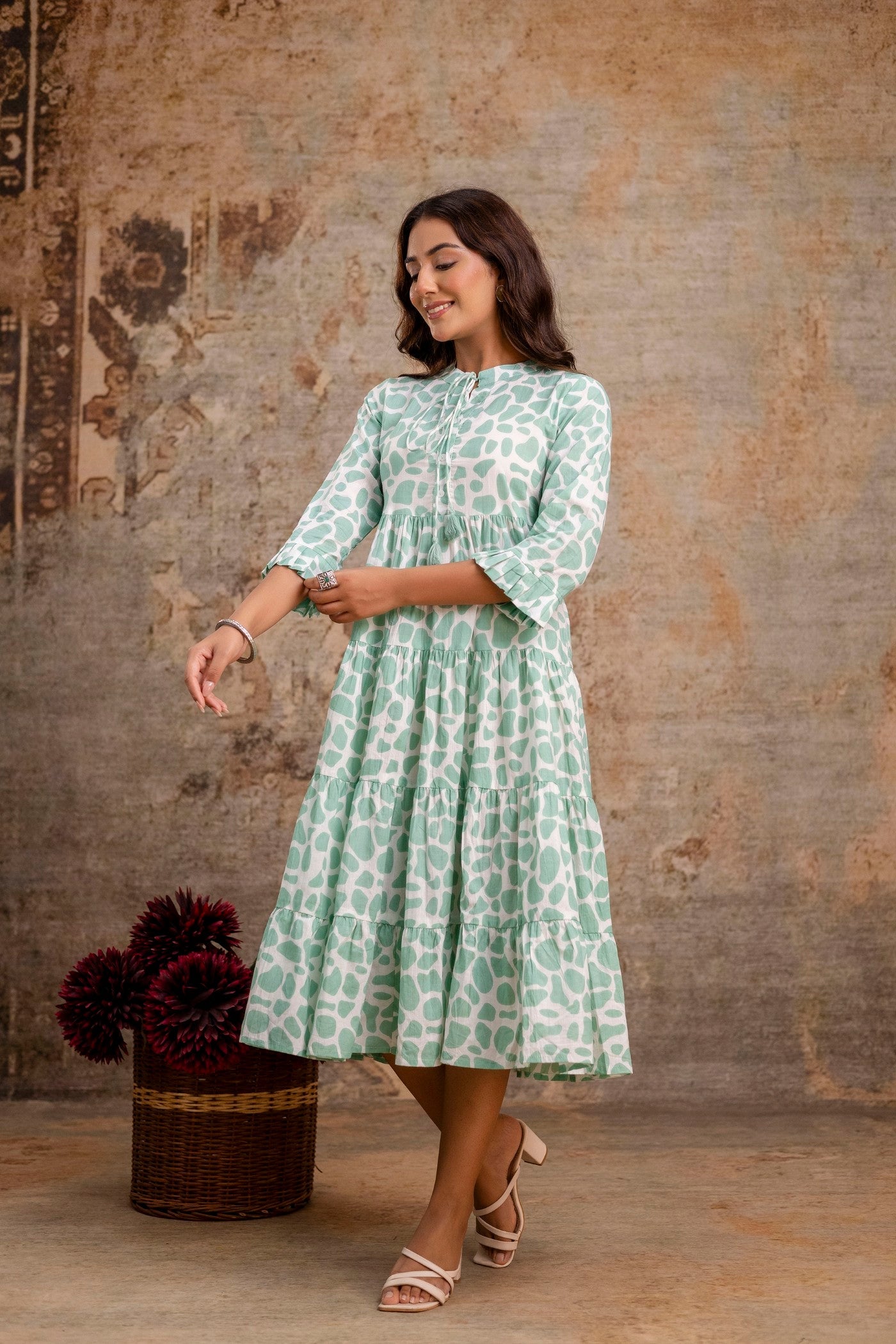 Mint Green Printed Pure Cotton Dress for Women | Manufacturer-Focused Wholesale Collection – Neelufer Creation