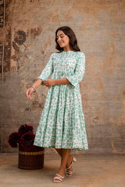 Mint Green Printed Pure Cotton Dress for Women | Manufacturer-Focused Wholesale Collection – Neelufer Creation