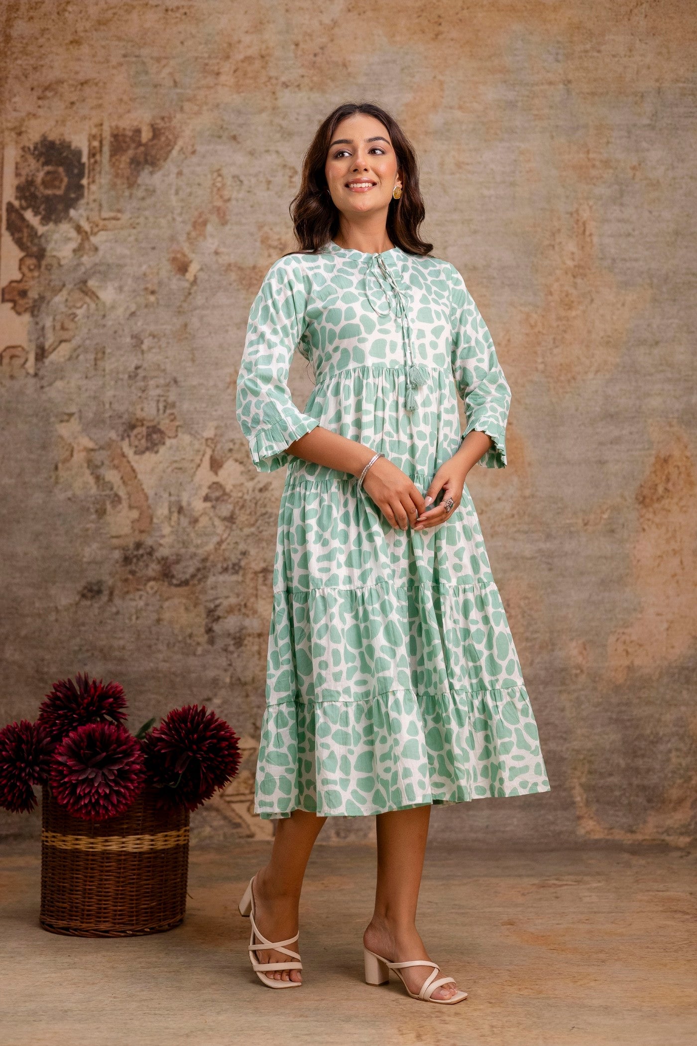 Mint Green Printed Pure Cotton Dress for Women | Manufacturer-Focused Wholesale Collection – Neelufer Creation