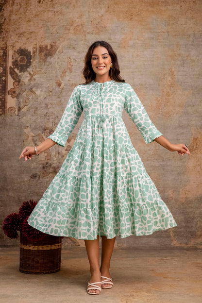 Mint Green Printed Pure Cotton Dress for Women | Manufacturer-Focused Wholesale Collection – Neelufer Creation