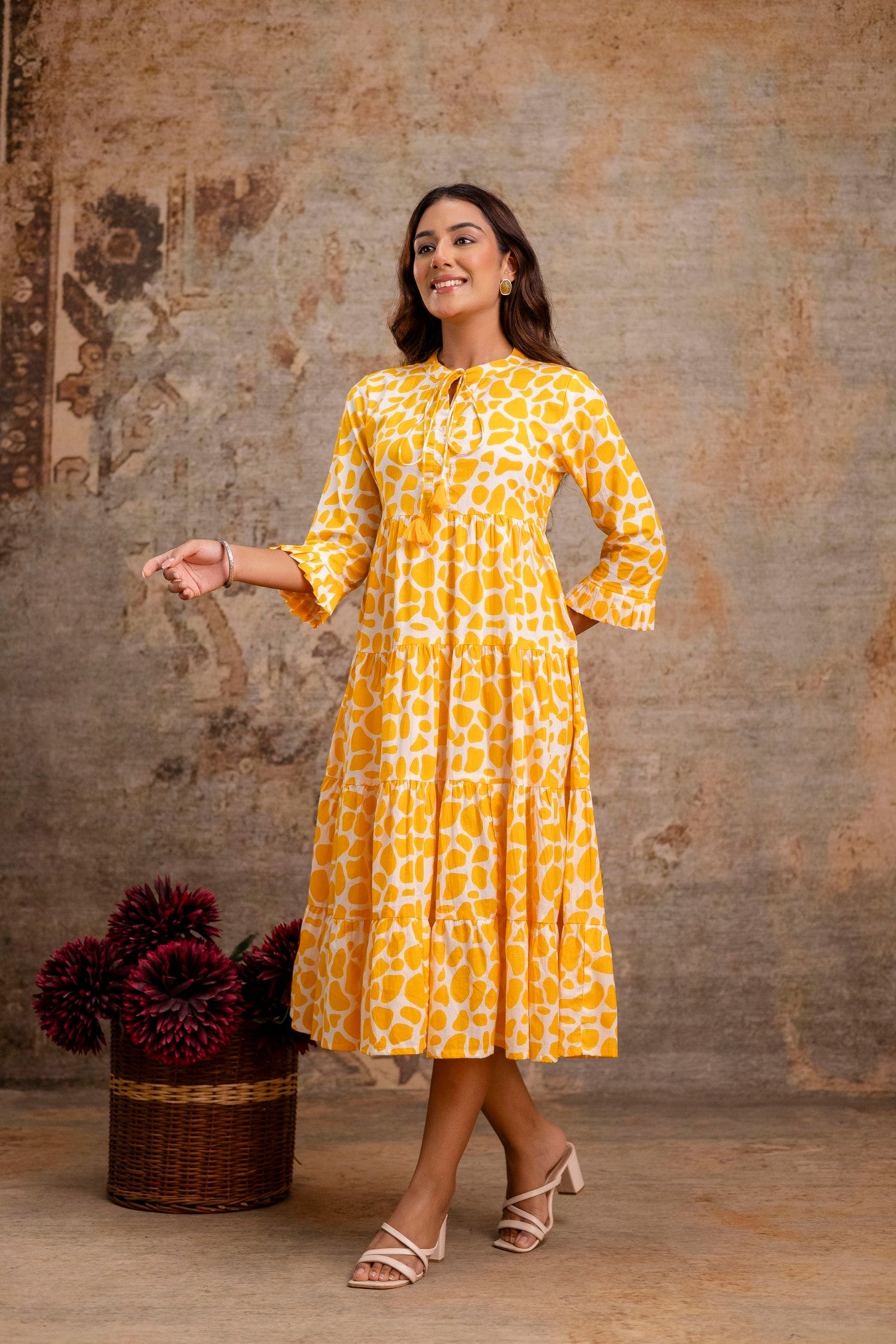 Sunshine Yellow Printed Pure Cotton Dress for Women | Manufacturer-Curated Wholesale Edit – Neelufer Creation