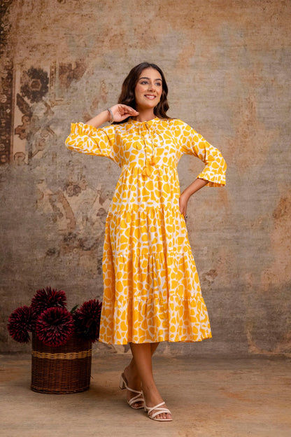 Sunshine Yellow Printed Pure Cotton Dress for Women | Manufacturer-Curated Wholesale Edit – Neelufer Creation