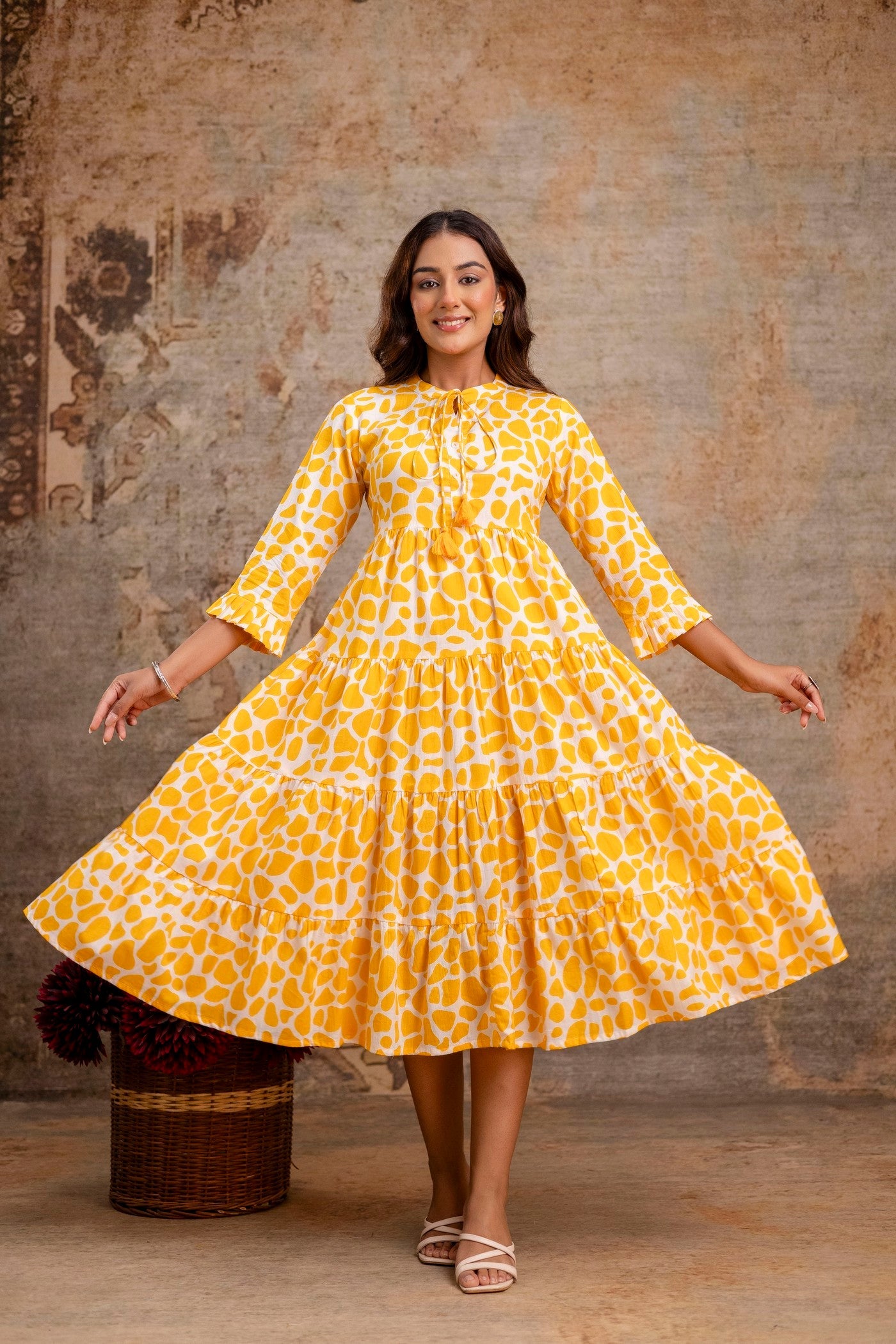 Sunshine Yellow Printed Pure Cotton Dress for Women | Manufacturer-Curated Wholesale Edit – Neelufer Creation