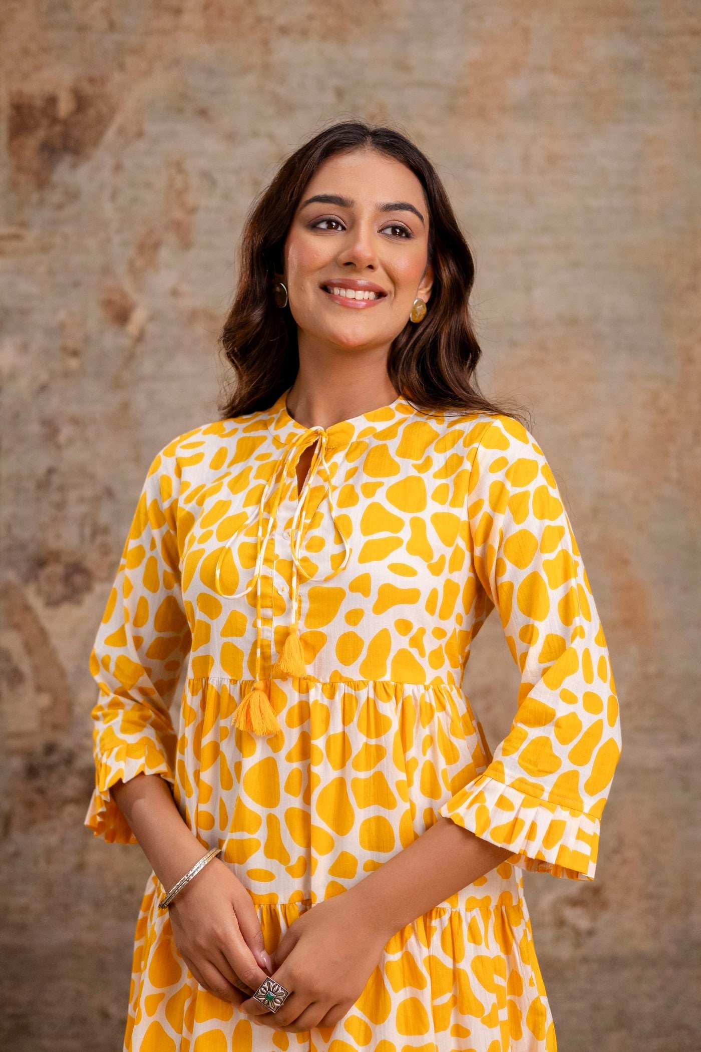 Sunshine Yellow Printed Pure Cotton Dress for Women | Manufacturer-Curated Wholesale Edit – Neelufer Creation