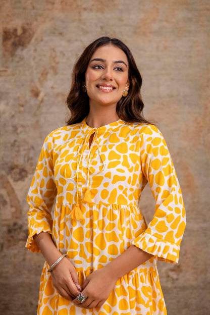 Sunshine Yellow Printed Pure Cotton Dress for Women | Manufacturer-Curated Wholesale Edit – Neelufer Creation