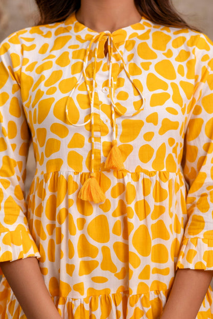 Sunshine Yellow Printed Pure Cotton Dress for Women | Manufacturer-Curated Wholesale Edit – Neelufer Creation