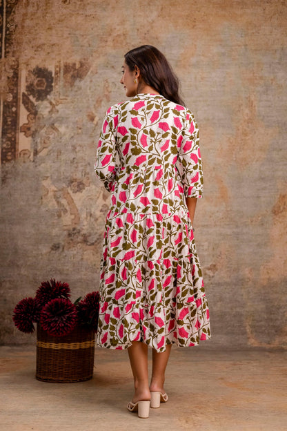 Floral Pure Cotton Midi Dress | Women Wear Wholesale Manufacturer & Supplier | Neelufer Creation