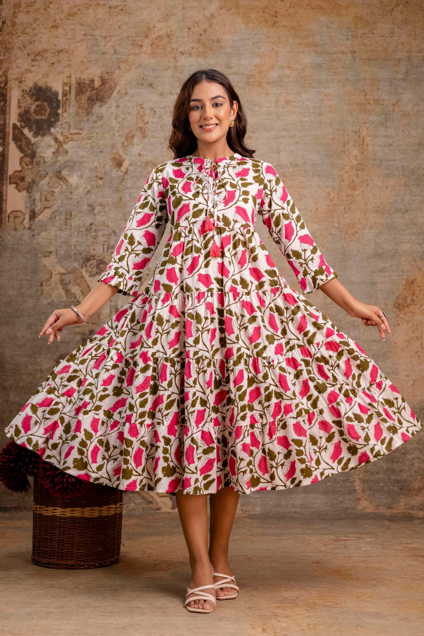 Floral Pure Cotton Midi Dress | Women Wear Wholesale Manufacturer & Supplier | Neelufer Creation