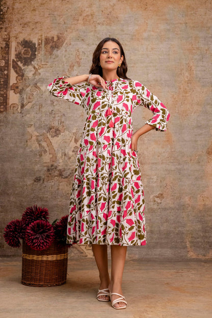 Floral Pure Cotton Midi Dress | Women Wear Wholesale Manufacturer & Supplier | Neelufer Creation