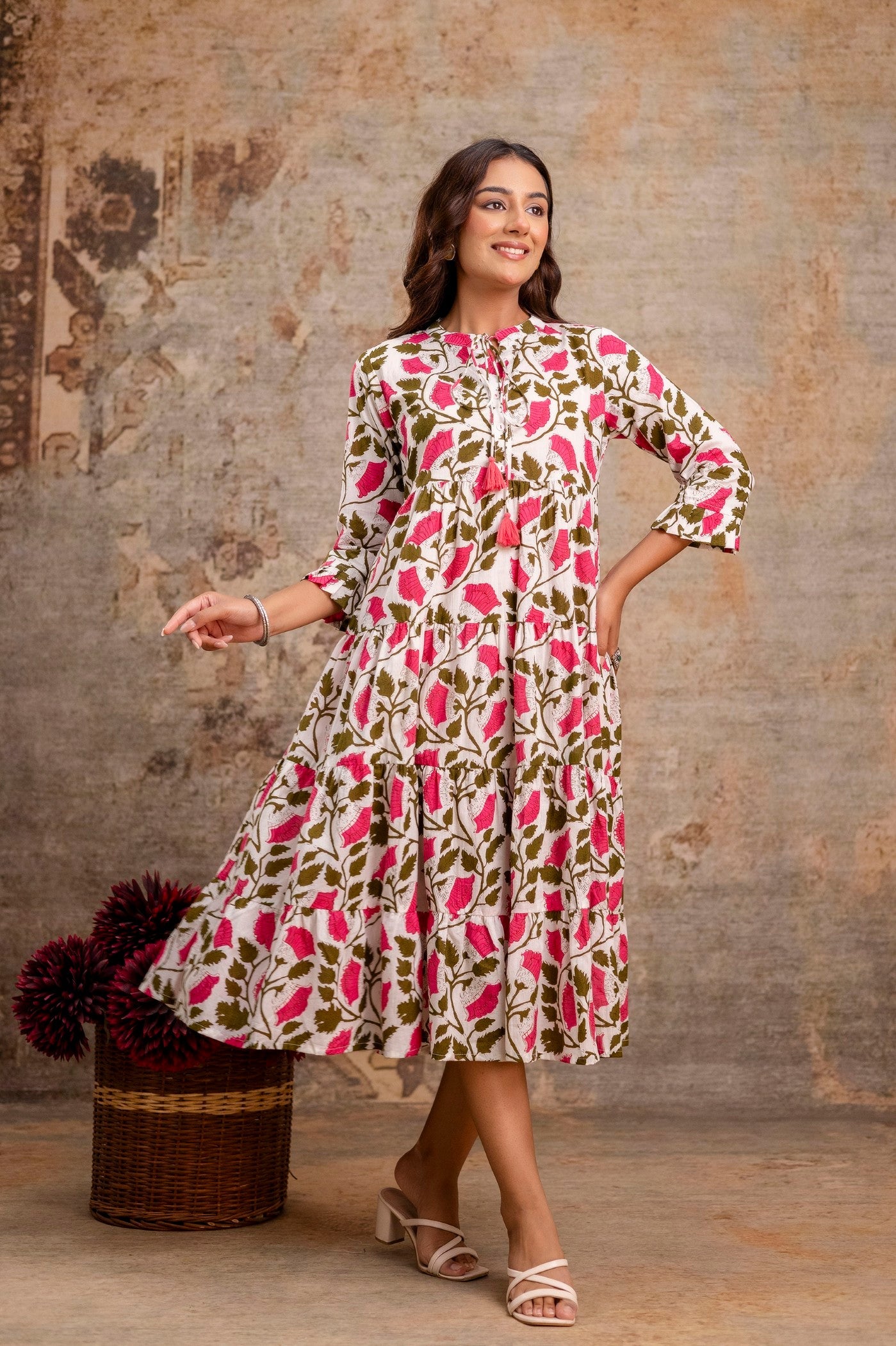 Floral Pure Cotton Midi Dress | Women Wear Wholesale Manufacturer & Supplier | Neelufer Creation