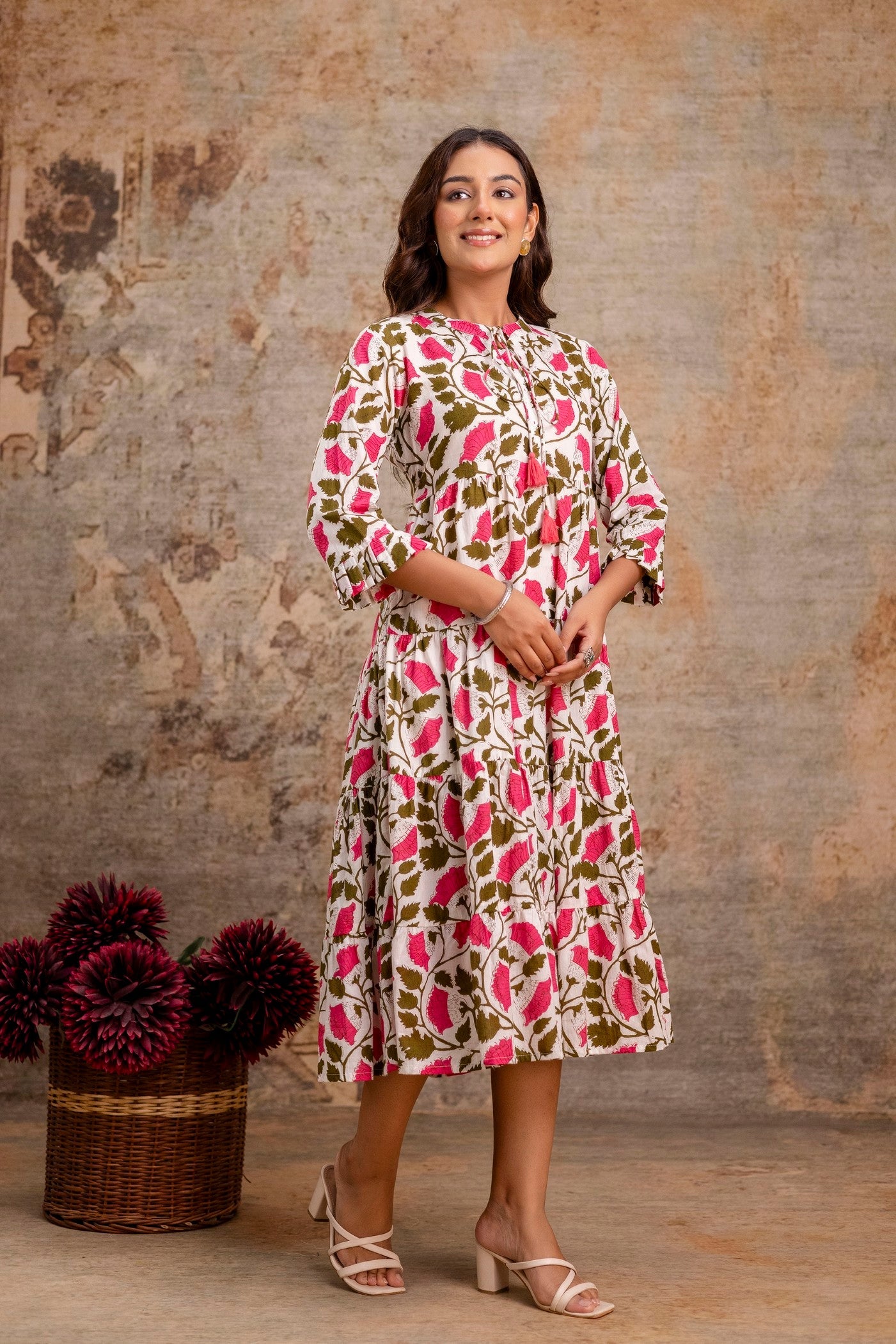 Floral Pure Cotton Midi Dress | Women Wear Wholesale Manufacturer & Supplier | Neelufer Creation