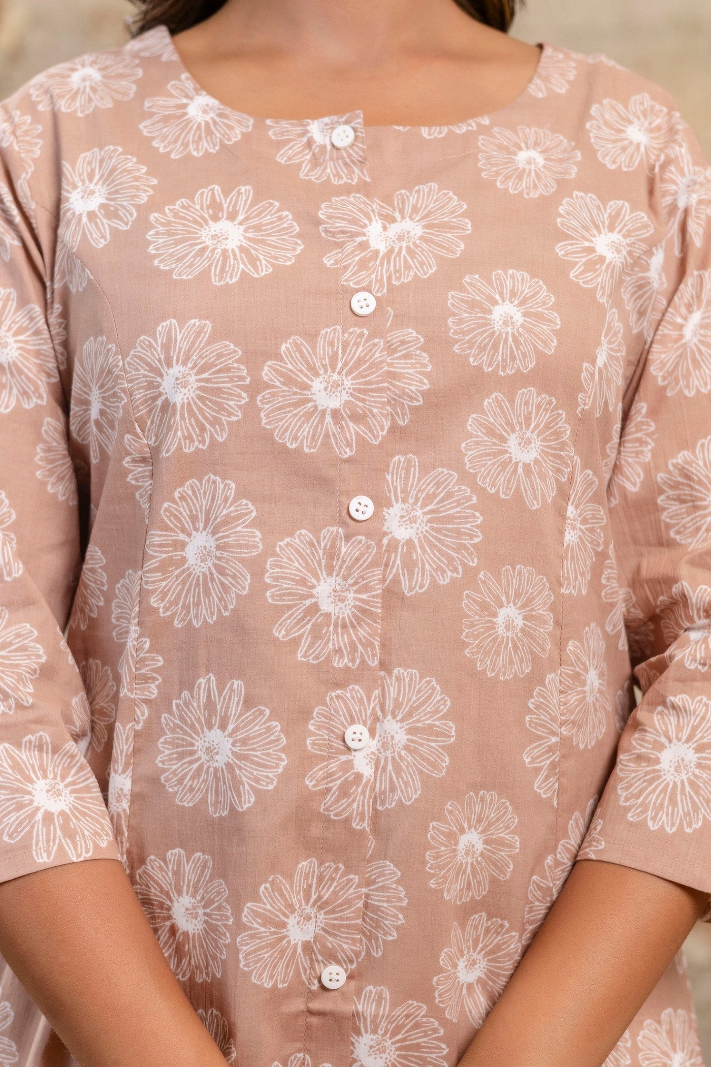 Floral printed button-down kurta for ladies