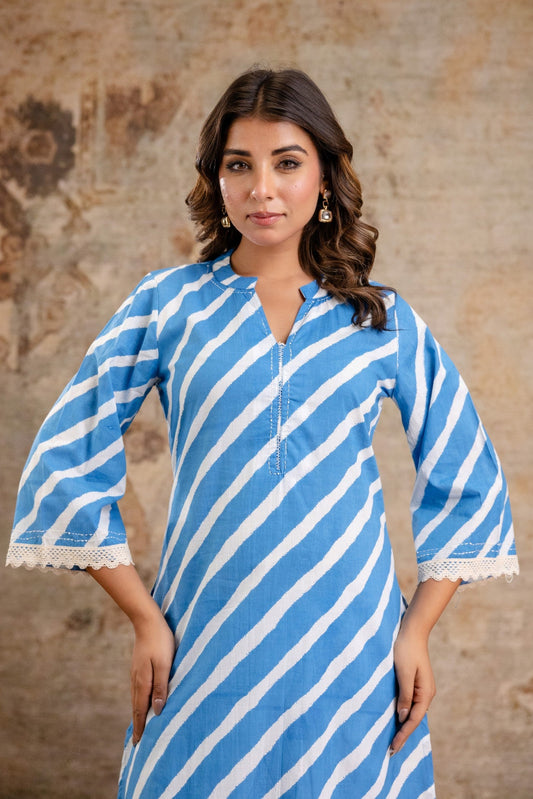 Neelufer Creation pure cotton blue stripe kurta set