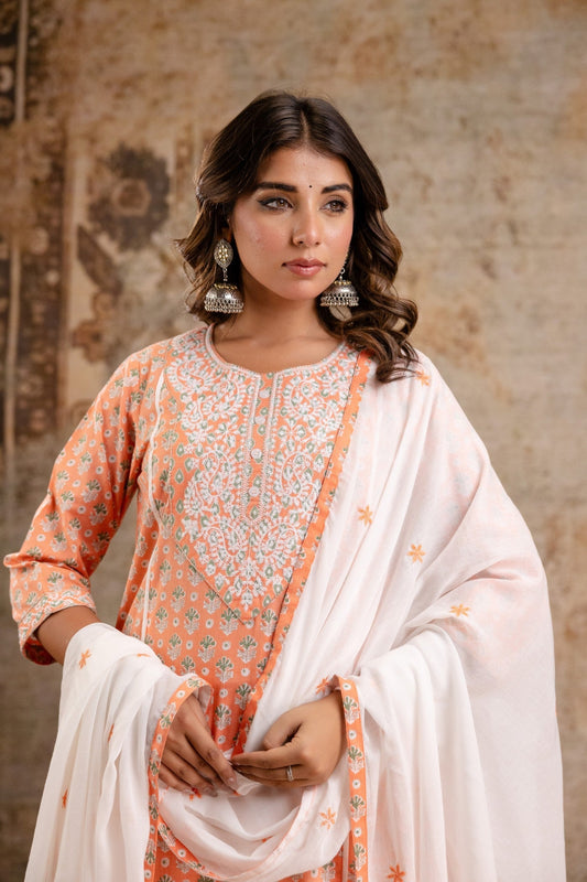 Neelufer Creation pure cotton peach dupatta set
