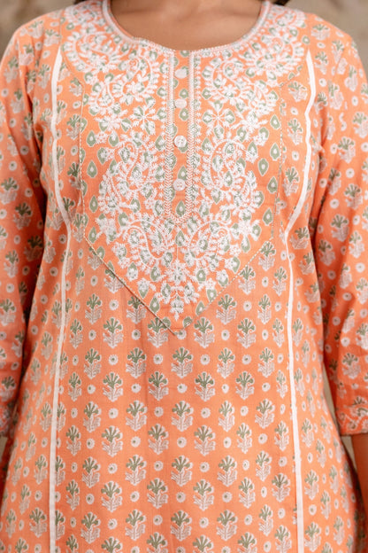 Pure Cotton Peach Printed Dupatta Set – Wholesale Manufacturer Women Wear