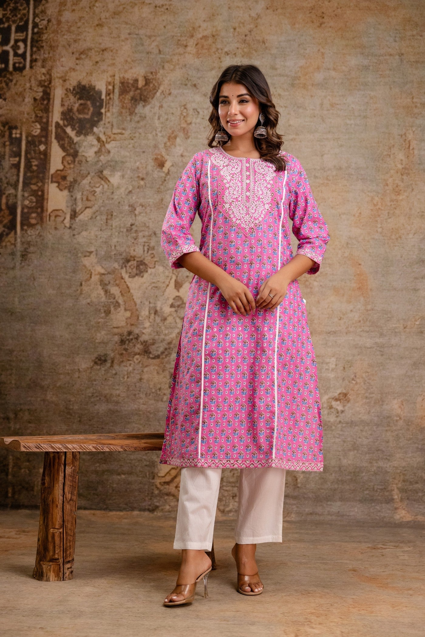 Pure Cotton Pink Printed Dupatta Set – Wholesale Manufacturer Women Wear