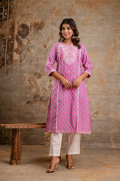 Pure Cotton Pink Printed Dupatta Set – Wholesale Manufacturer Women Wear