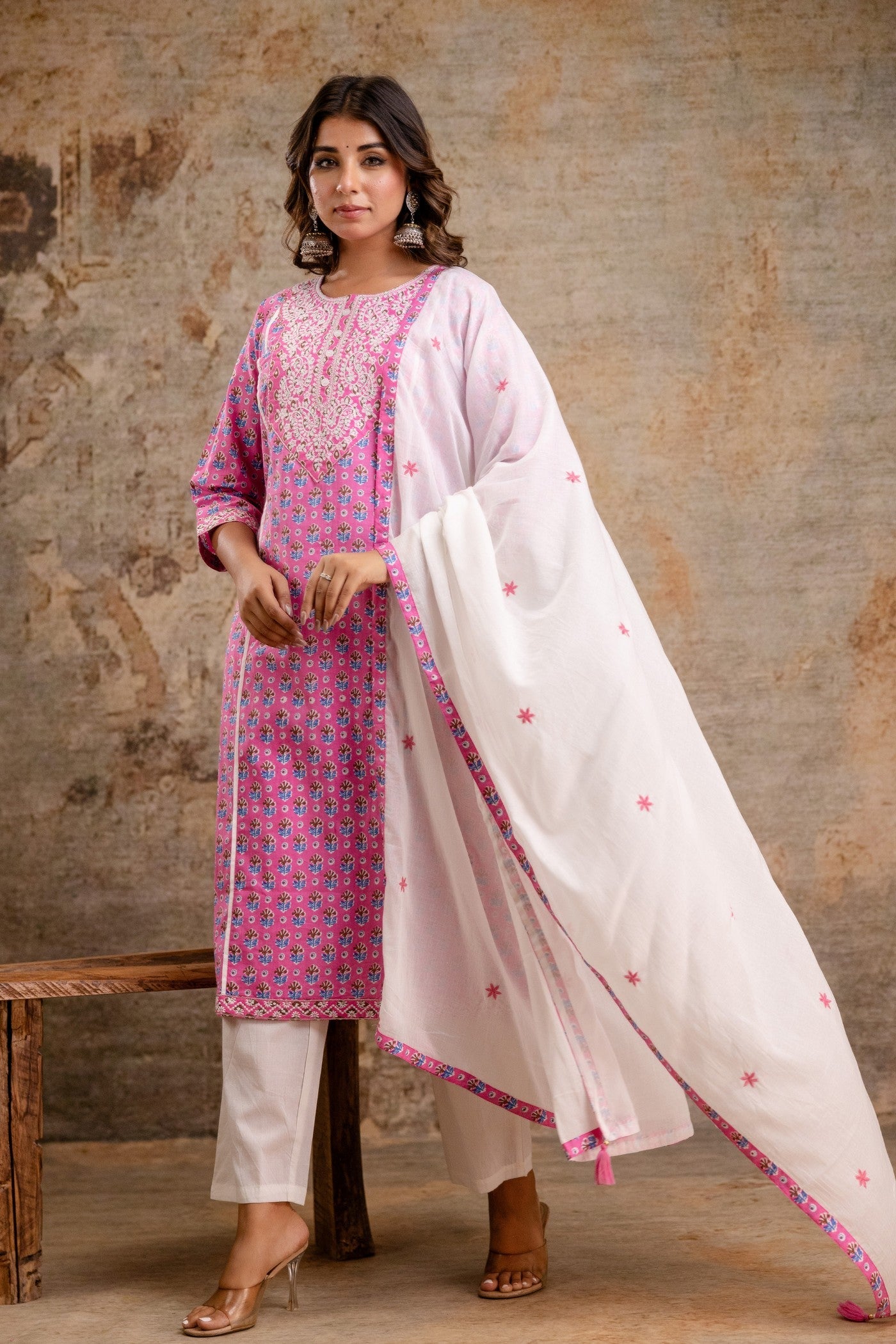 Pure Cotton Peach Printed Dupatta Set – Wholesale Manufacturer Women Wear