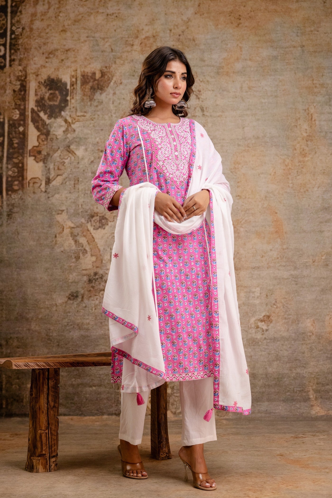 Pure Cotton Pink Printed Dupatta Set – Wholesale Manufacturer Women Wear