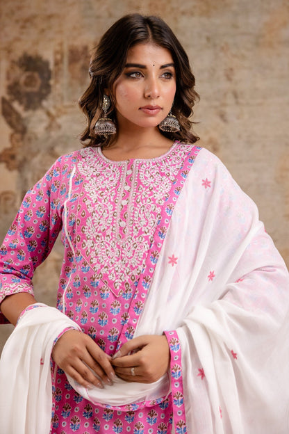 Pure Cotton Pink Printed Dupatta Set – Wholesale Manufacturer Women Wear
