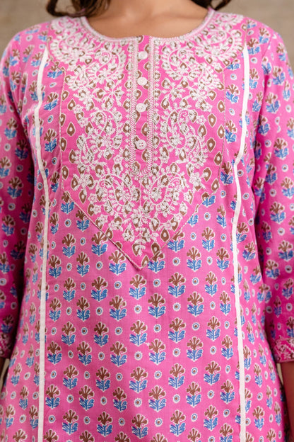 Pure Cotton Pink Printed Dupatta Set – Wholesale Manufacturer Women Wear