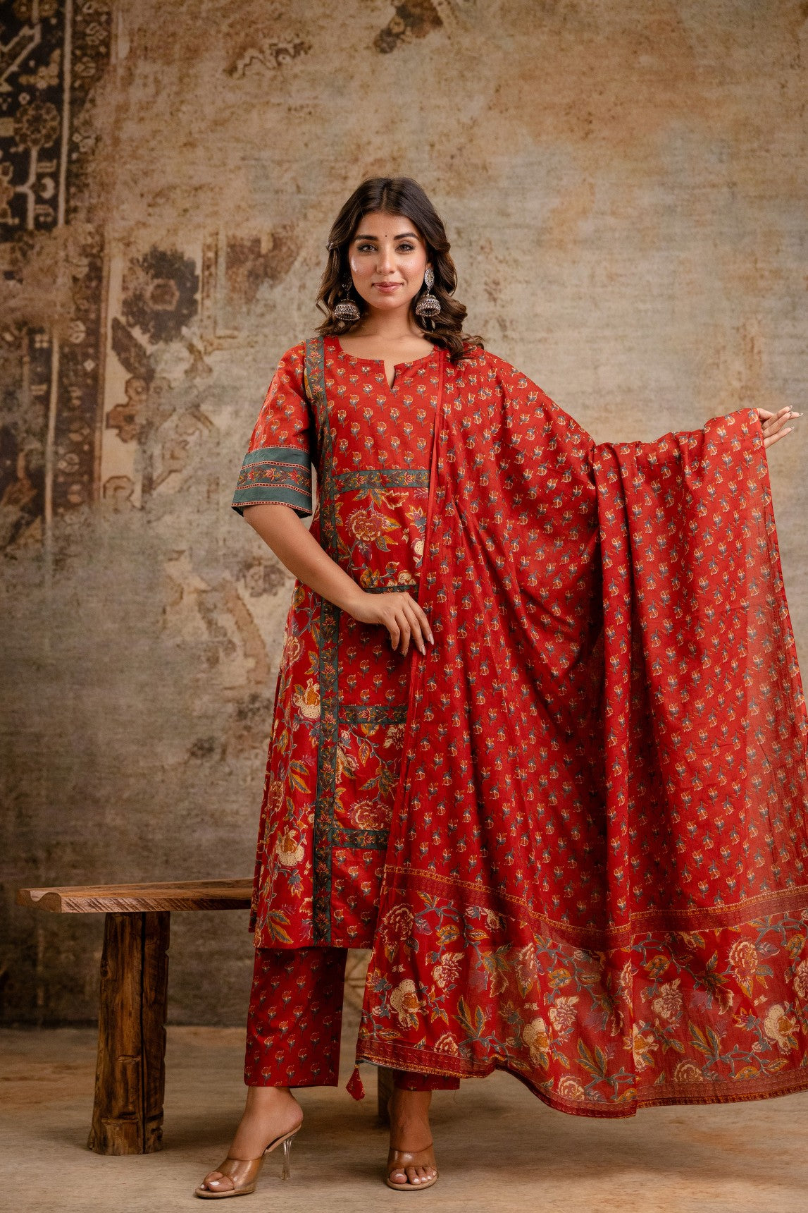 Jaipuri printed cotton dupatta set for women bulk supply