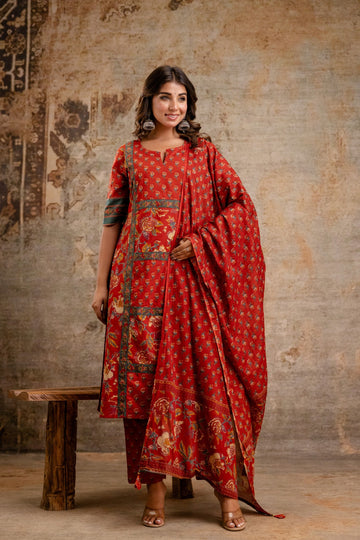 Neelufer Creation red Jaipuri cotton dupatta set wholesale