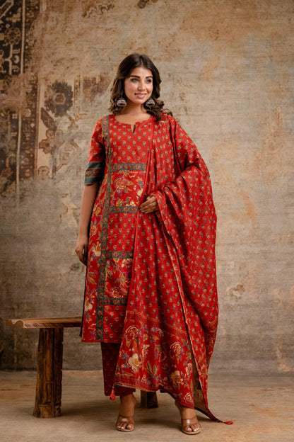Neelufer Creation red Jaipuri cotton dupatta set wholesale