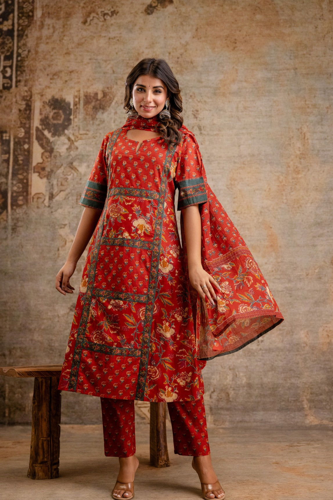 Indian cotton dupatta set women wear wholesale