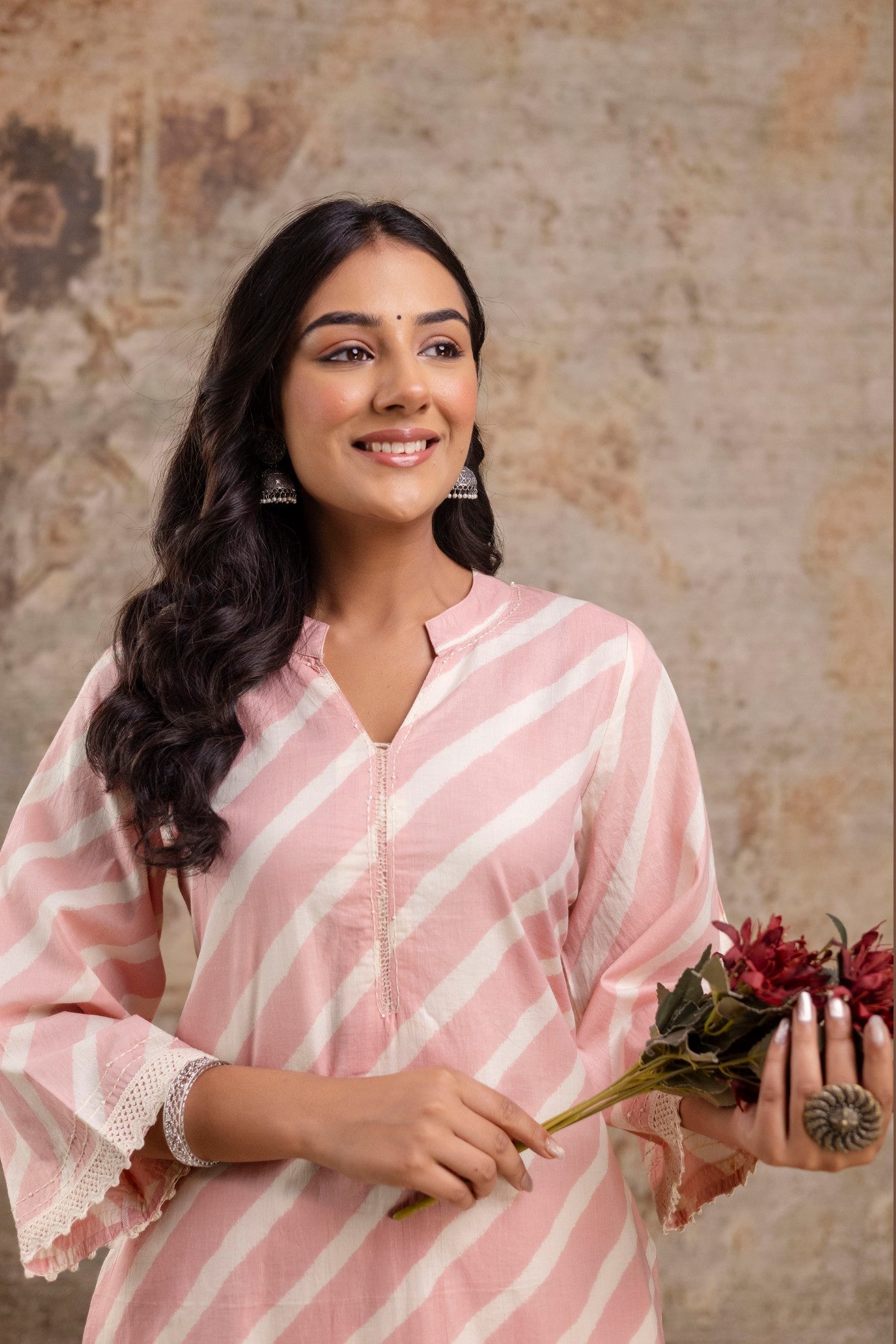 Pure Cotton Peach Stripe Kurta Set – Wholesale Manufacturer Women Wear