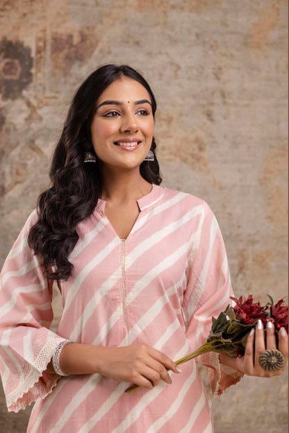 Pure Cotton Peach Stripe Kurta Set – Wholesale Manufacturer Women Wear