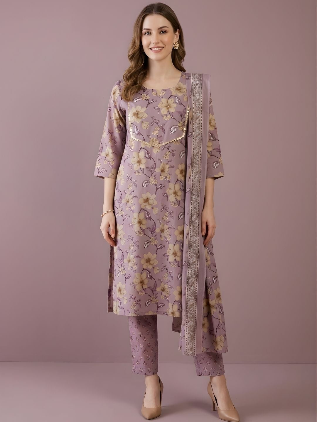 women wear wholesale manufacturer India lavender printed cotton kurti set