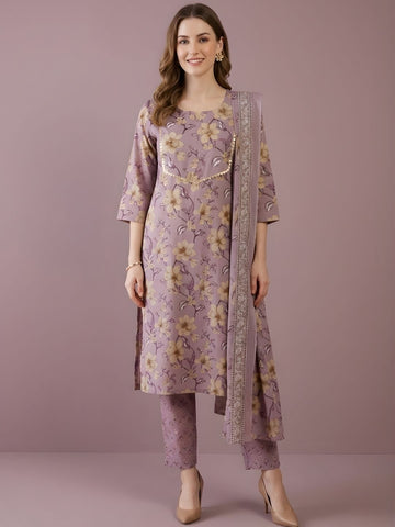 women wear wholesale manufacturer India lavender printed cotton kurti set