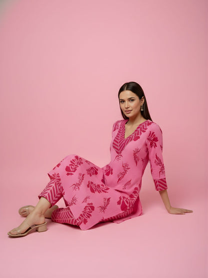 Pure Cotton Pink Floral Kurta Set – Women Wholesale Collection