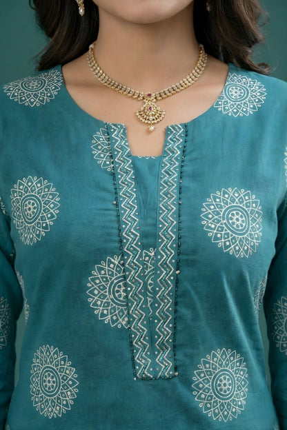 women wear wholesale manufacturer India eco friendly cotton kurti teal