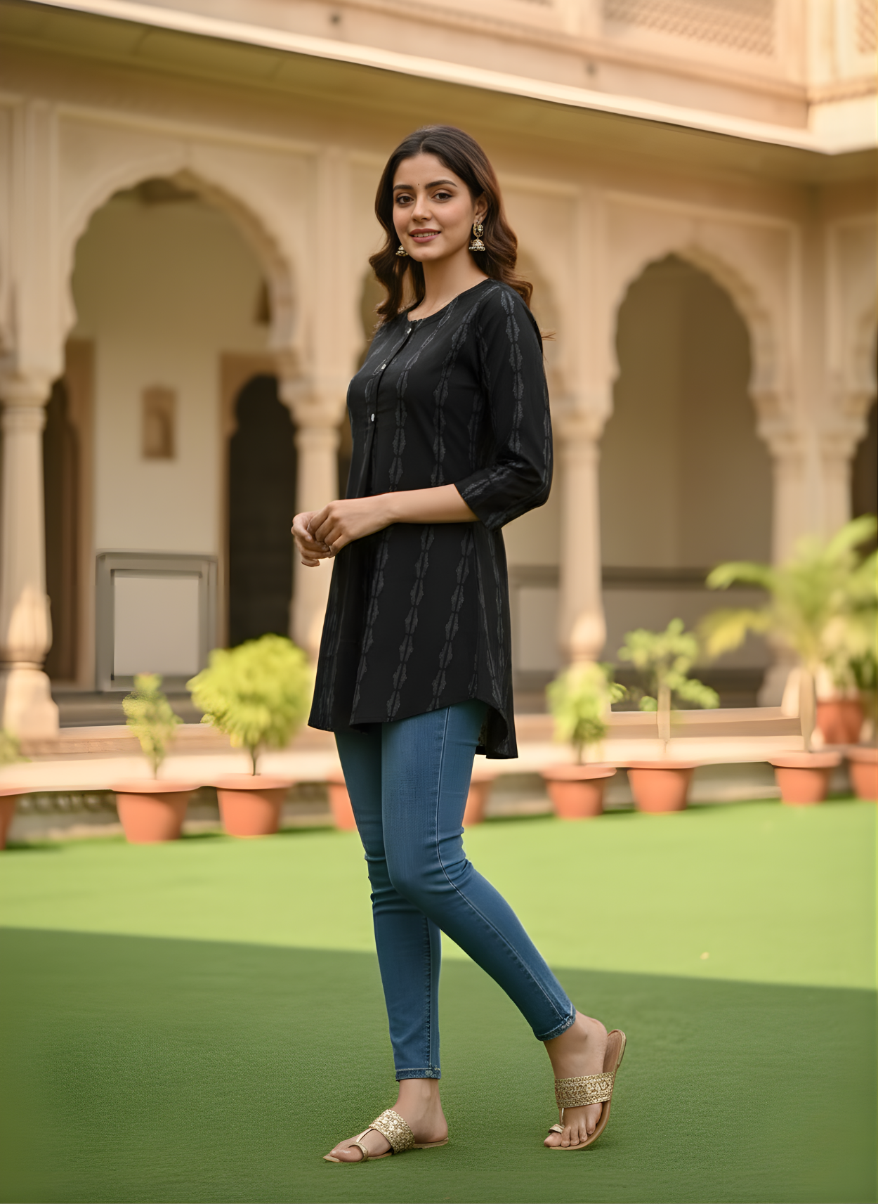 Women black printed daily wear top – Neelufer Creation